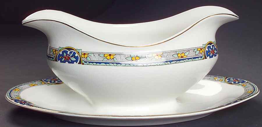 Sheraton (Floral Band on Rim) Gravy Boat with Attached Underplate by Johnson Brothers-1