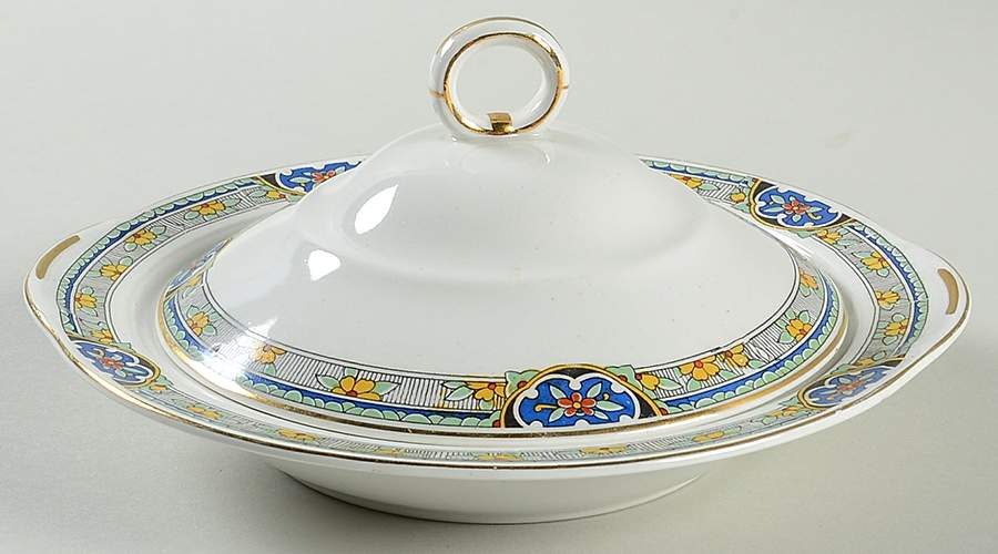 Sheraton (Floral Band on Rim) Round Covered Butter by Johnson Brothers-1