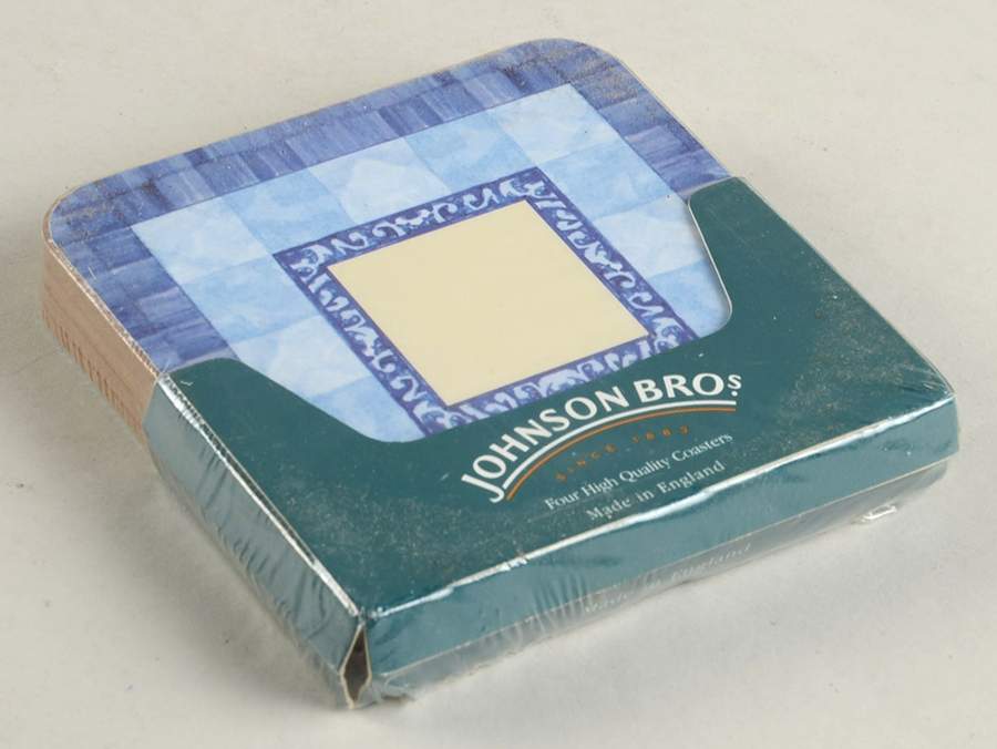 Ice Blue (4 Pc) Cork Back Square Coaster Set by Johnson Brothers-1