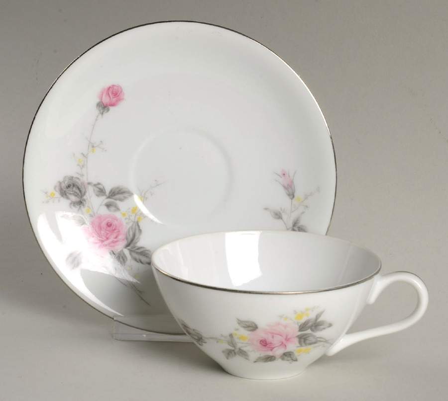 Platinum Rose Flat Cup & Saucer Set by Japan-1