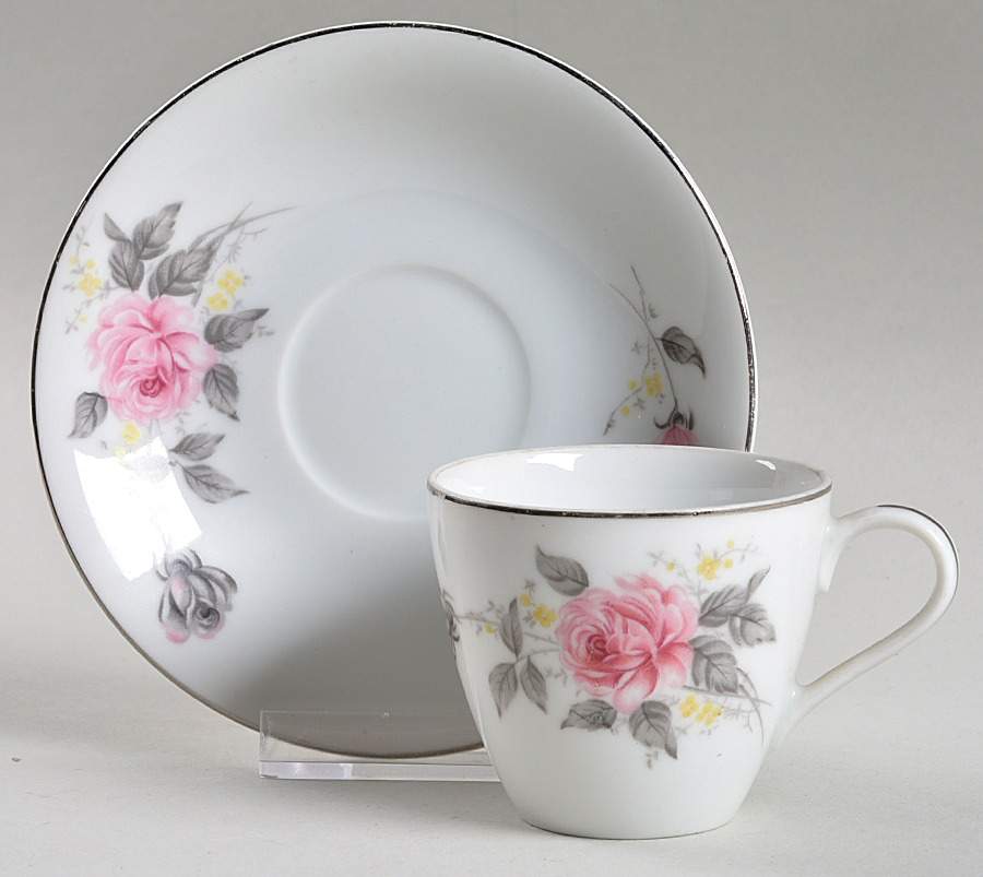 Platinum Rose Flat Demitasse Cup & Saucer Set by Japan-1