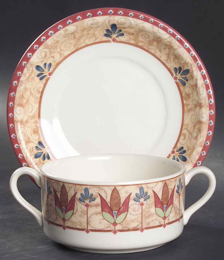 Papyrus Flat Cream Soup Bowl & Saucer Set by Johnson Brothers-1