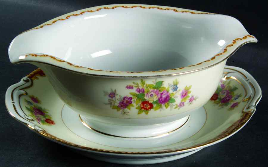 Red Traditional Gravy Boat with Attached Underplate by Jyoto-1