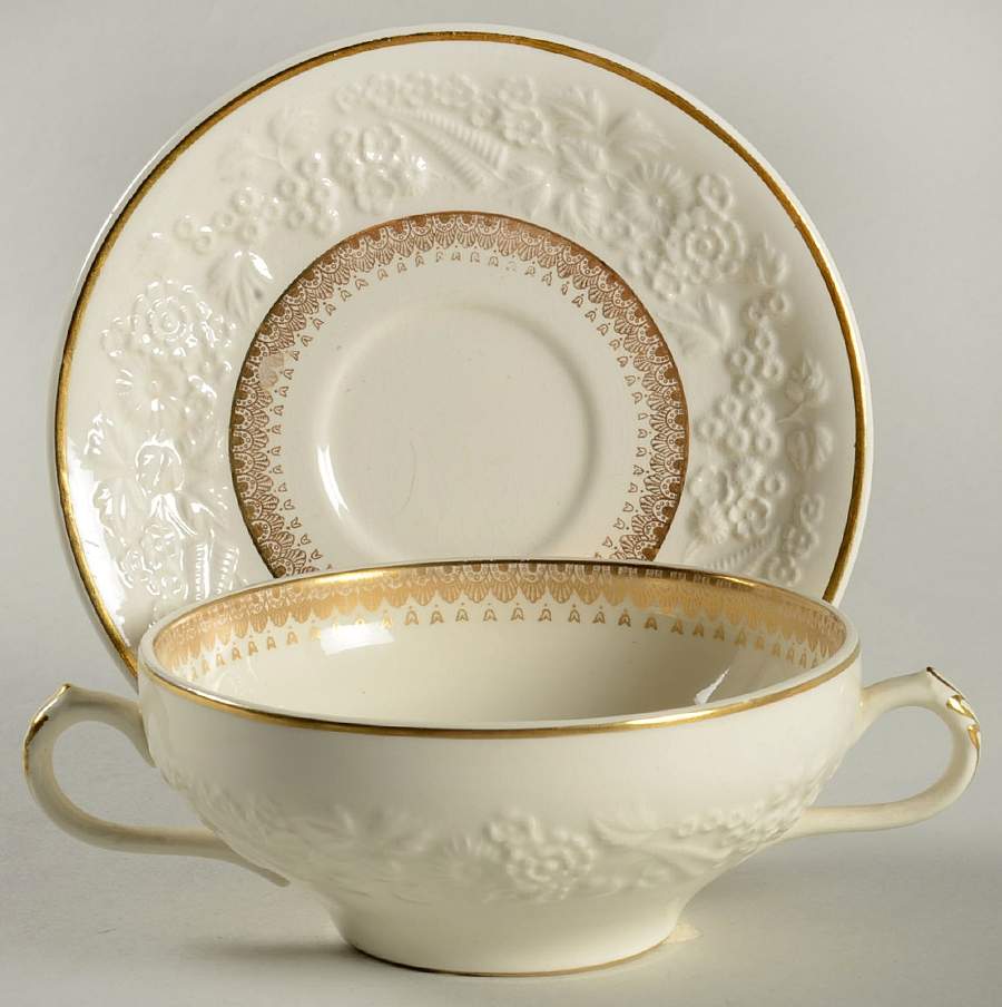 27512 Flat Cream Soup Bowl & Saucer Set by George Jones & Sons-1