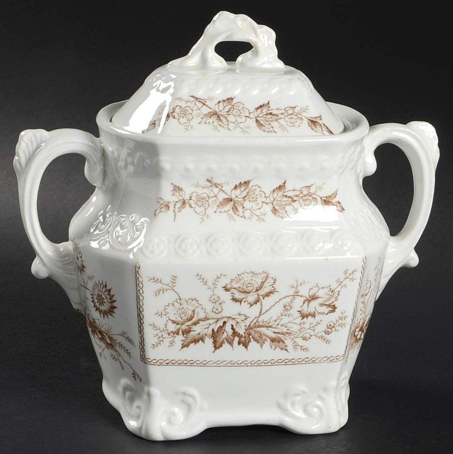 Sylvan Brown (Scalloped) Sugar Bowl & Lid by Johnson Brothers-1