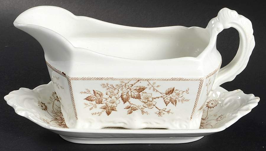 Sylvan Brown (Scalloped) Gravy Boat & Underplate by Johnson Brothers-1
