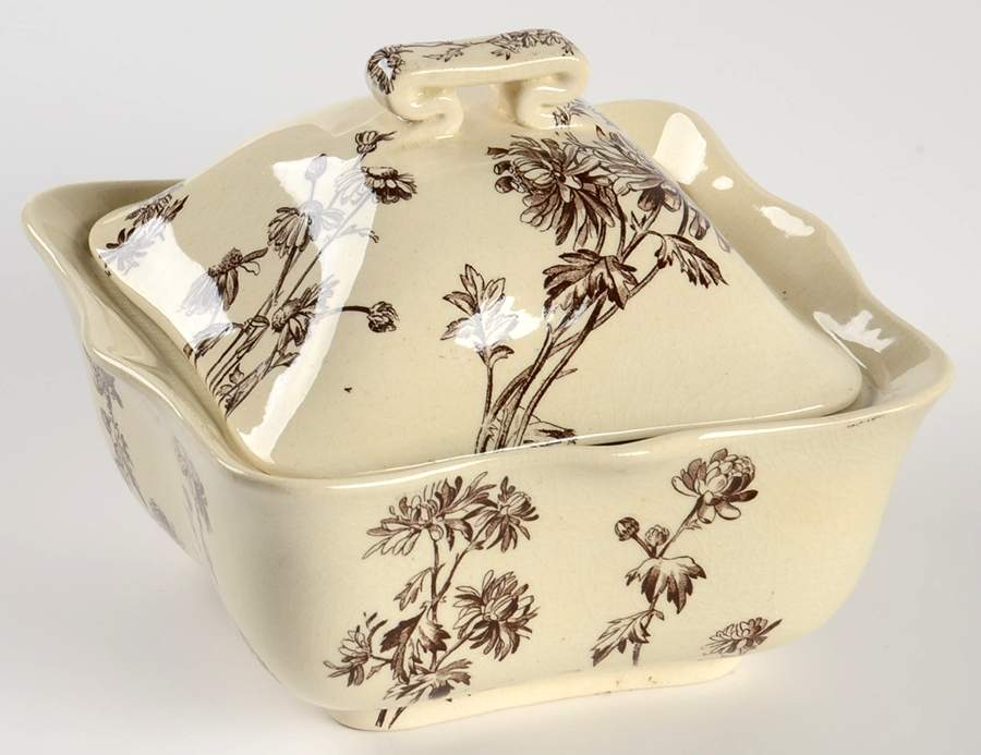 Chrysanthemum Square Covered Butter with Strainer by George Jones & Sons-1