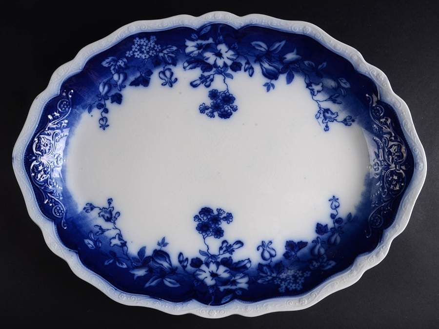 Clayton (Flow Blue, No Trim) 18" Oval Serving Platter by Johnson Brothers-1
