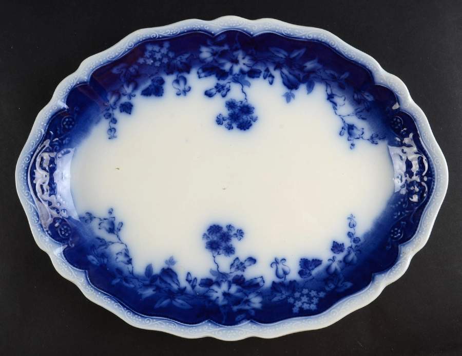 Clayton (Flow Blue, No Trim) 14" Oval Serving Platter by Johnson Brothers-1