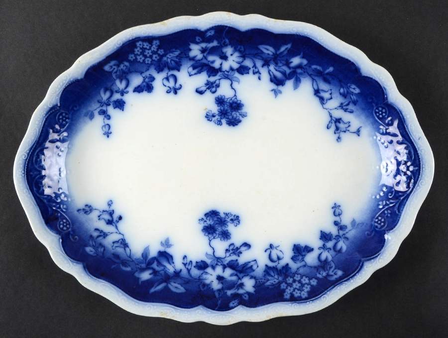 Clayton (Flow Blue, No Trim) 12" Oval Serving Platter by Johnson Brothers-1