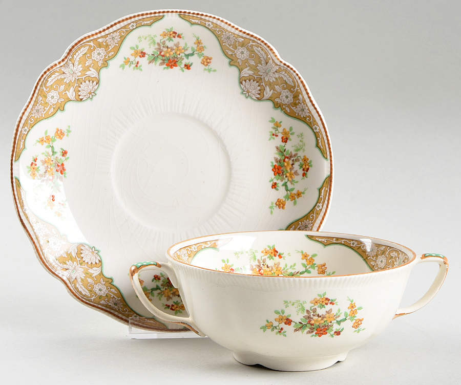 Mentone Flat Cream Soup Bowl & Saucer Set by Johnson Brothers-1