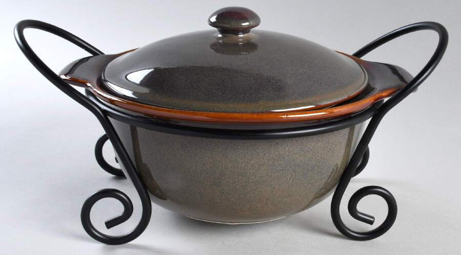 Variations Granite Brown 2 Qt Covered Casserole & Metal Stand by JCPenney-1
