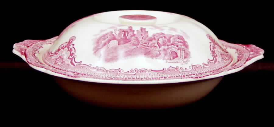 Old Britain Castles Pink (Ribbed Edge) Round Covered Vegetable by Johnson Brothers-1