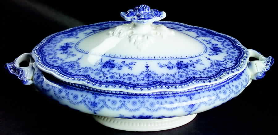 Dorothy Flow Blue Oval Covered Vegetable by Johnson Brothers-1