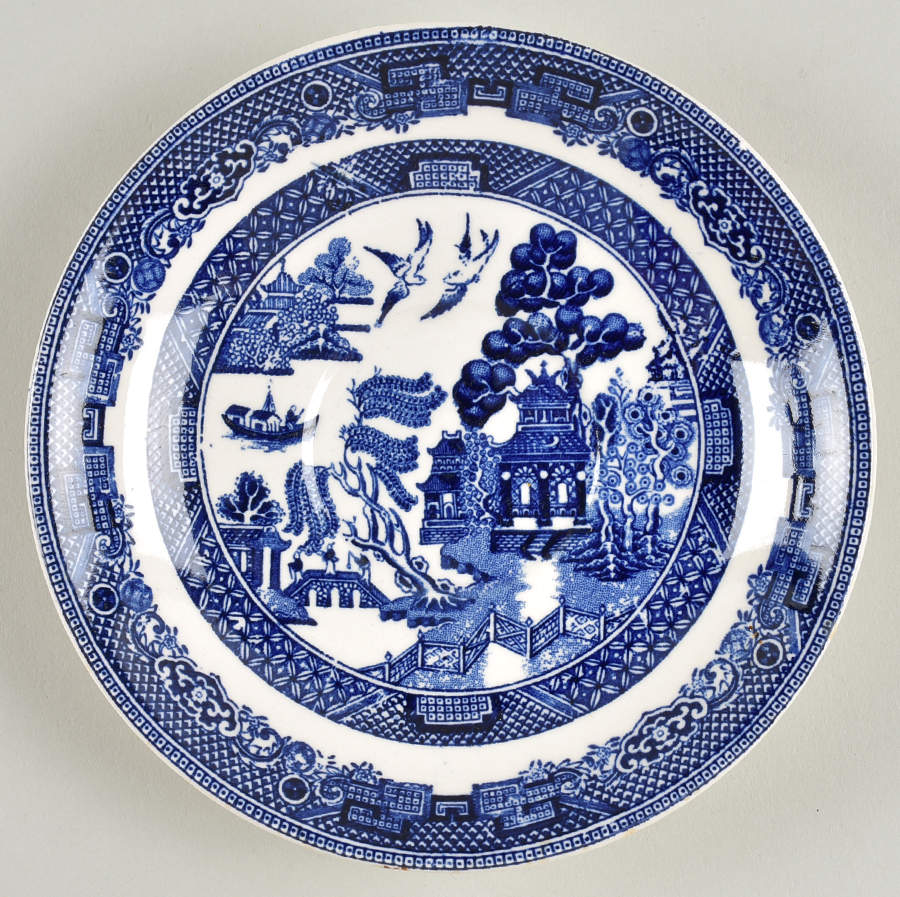 Willow Blue (Black & Blue Backstamps, Older) Saucer for Flat Cup by Johnson Brothers-1