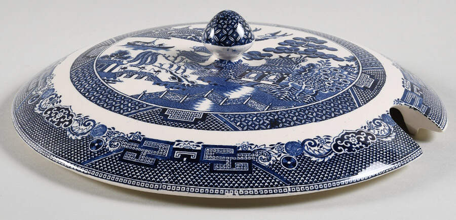 Willow Blue (Black & Blue Backstamps, Older) Lid for Tureen by Johnson Brothers-1