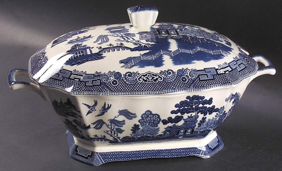 Willow Blue (Black & Blue Backstamps, Older) Rectangular Tureen & Lid by Johnson Brothers-1