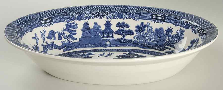 Willow Blue (Black & Blue Backstamps, Older) 10" Oval Vegetable Bowl by Johnson Brothers-1