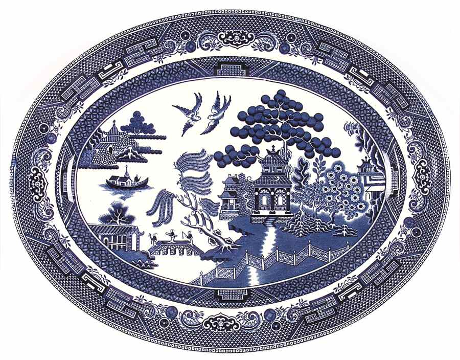 Willow Blue (Black & Blue Backstamps, Older) 14" Oval Serving Platter by Johnson Brothers-1