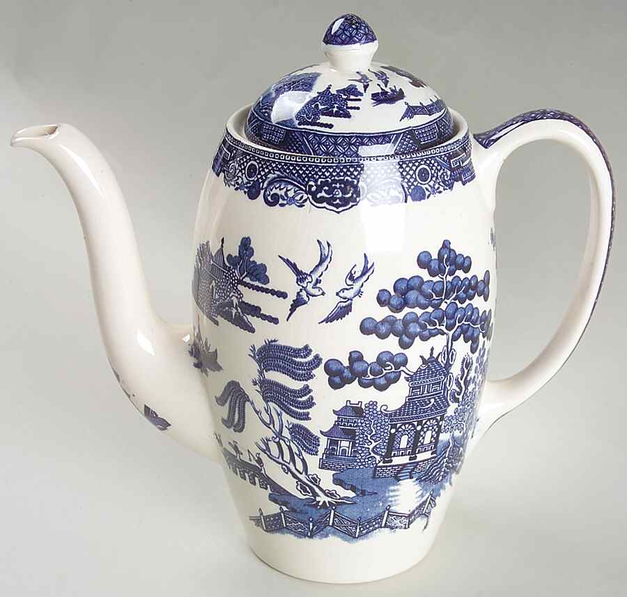 Willow Blue (Black & Blue Backstamps, Older) Small Coffee Pot & Lid by Johnson Brothers-1