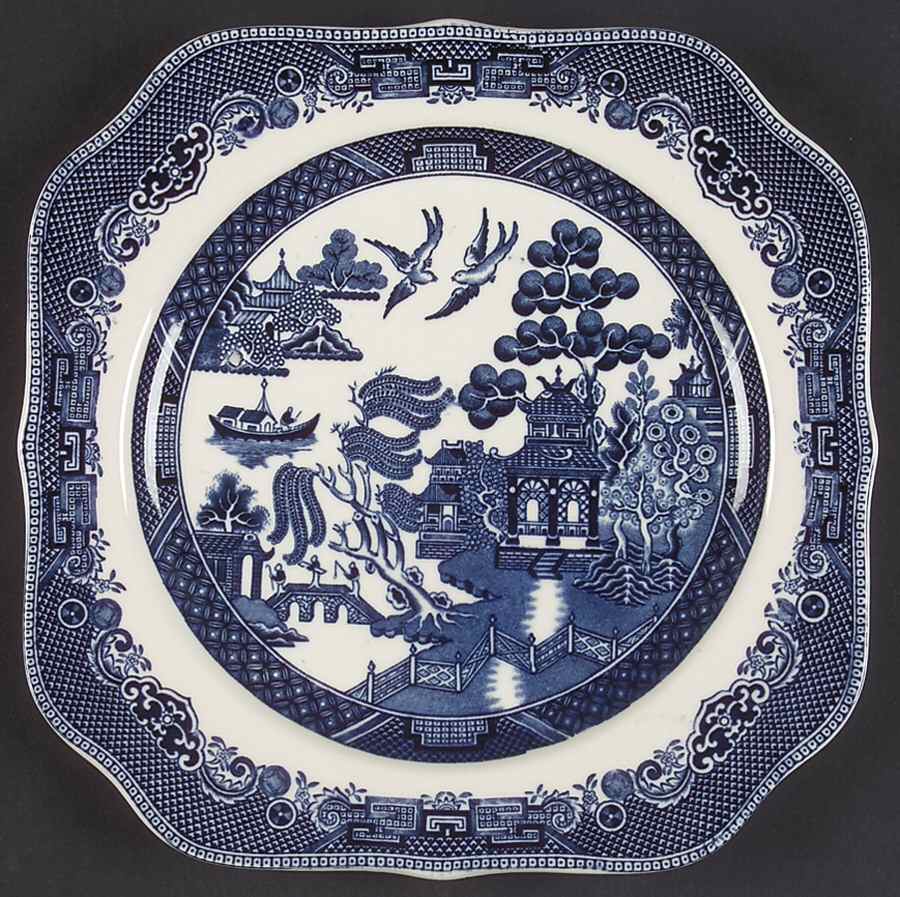 Willow Blue (Black & Blue Backstamps, Older) Square Salad Plate by Johnson Brothers-1