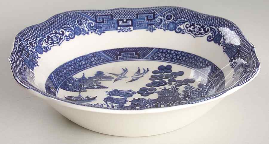 Willow Blue (Black & Blue Backstamps, Older) Square Soup Bowl by Johnson Brothers-1