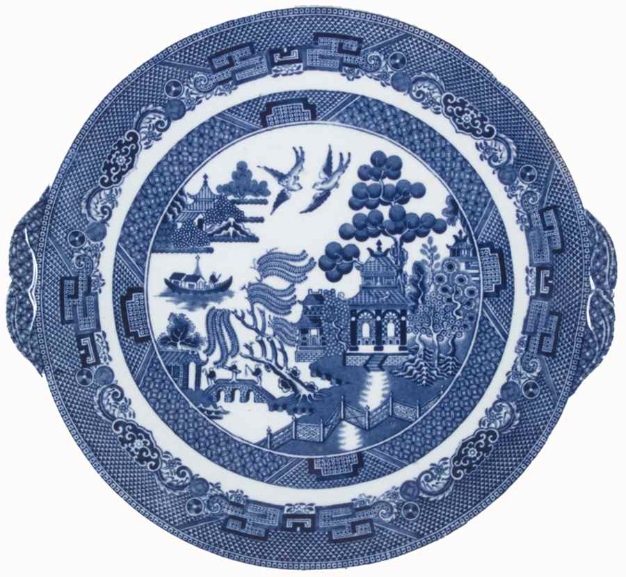 Willow Blue (Black & Blue Backstamps, Older) Handled Cake Plate by Johnson Brothers-1