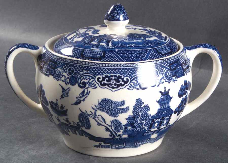 Willow Blue (Black & Blue Backstamps, Older) Sugar Bowl & Lid by Johnson Brothers-1