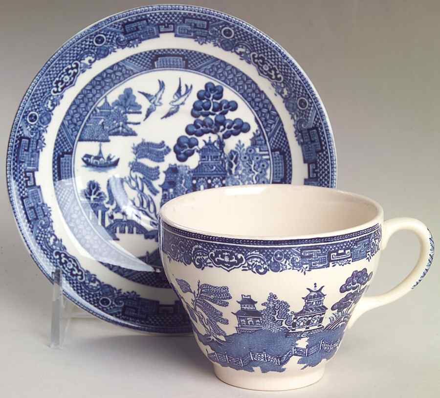 Willow Blue (Black & Blue Backstamps, Older) Flat Cup & Saucer Set by Johnson Brothers-1