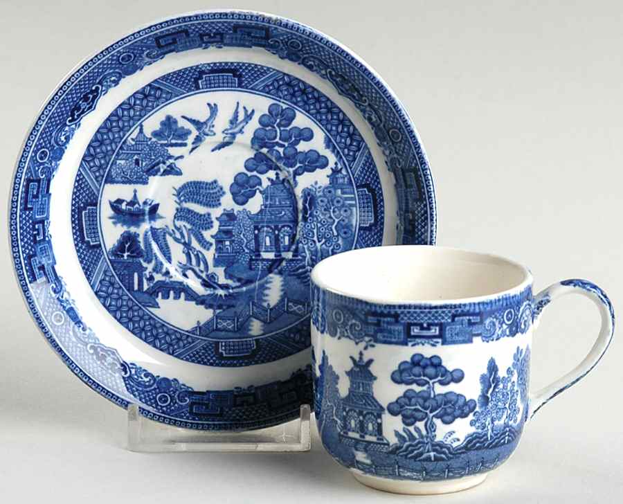 Willow Blue (Black & Blue Backstamps, Older) Flat Demitasse Cup & Saucer Set by Johnson Brothers-1