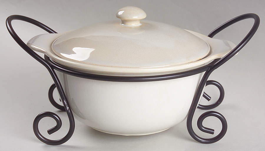 Variations Ivory 2 Qt Covered Casserole & Metal Stand by JCPenney-1