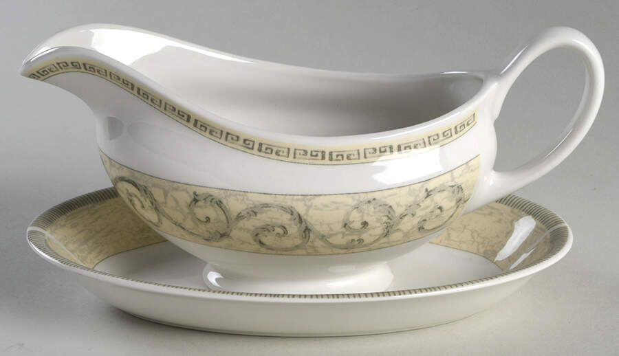 Acanthus Cream Gravy Boat & Underplate/Relish by Johnson Brothers-1