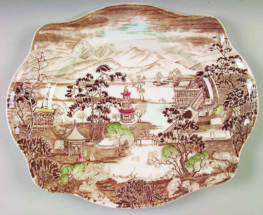 Enchanted Garden Brown Multicolor 15" Oval Serving Platter by Johnson Brothers-1