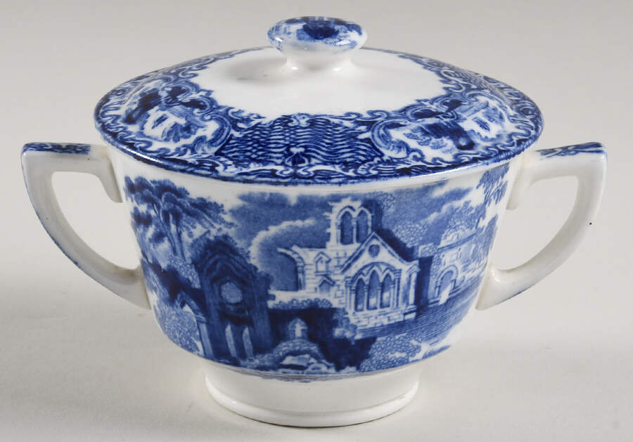 Abbey (Flow Blue) Sugar Bowl & Lid by George Jones & Sons-1