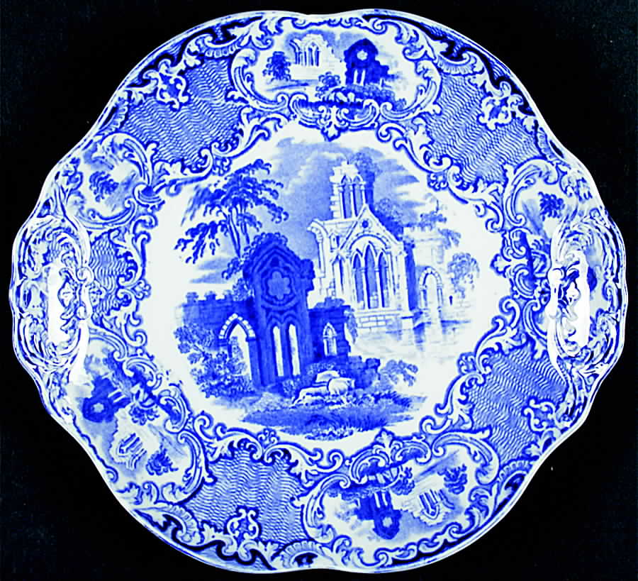 Abbey (Flow Blue) Handled Cake Plate by George Jones & Sons-1