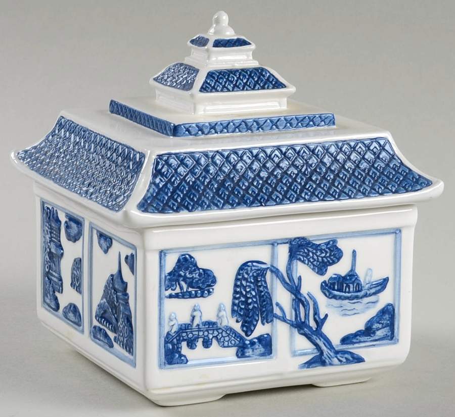 Willow Blue ("England 1883" Backstamp, China) Figural Sugar Bowl & Lid by Johnson Brothers-1