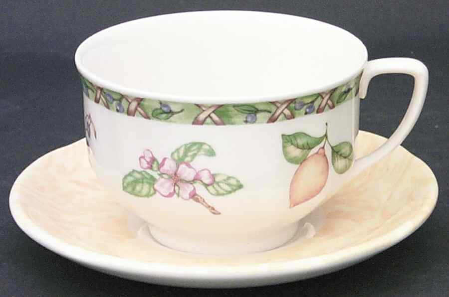 Arcadia (Fruit) Breakfast Cup & Cream Soup Saucer Set by Johnson Brothers-1