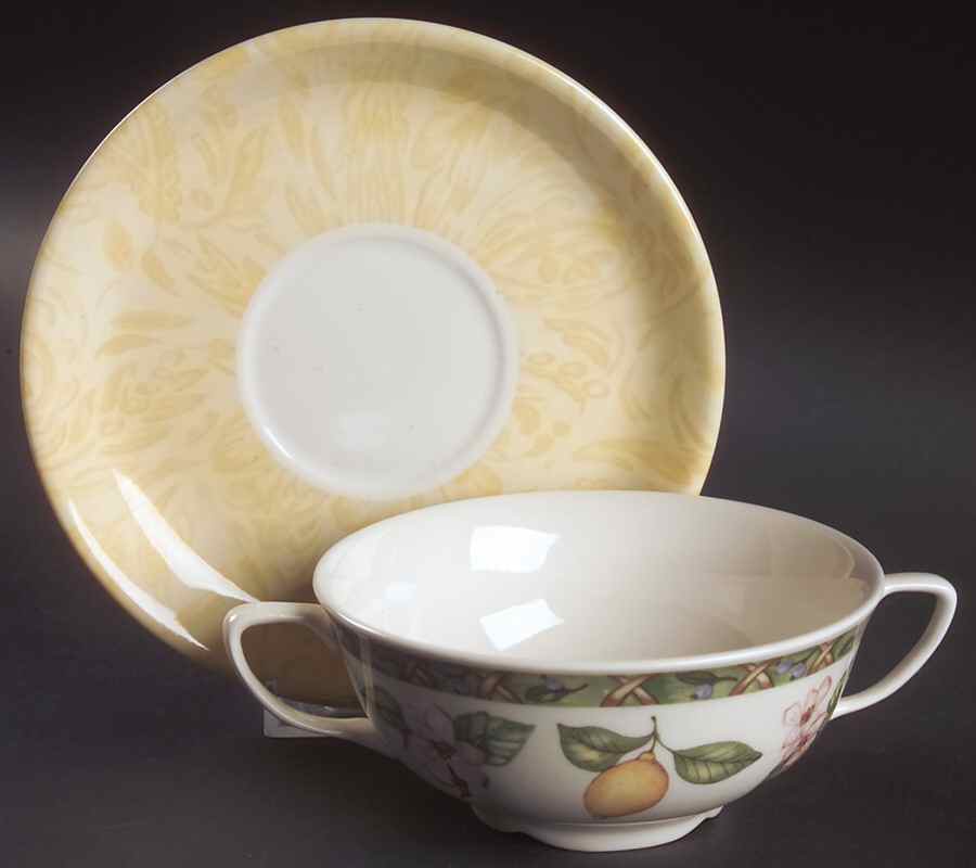 Arcadia (Fruit) Flat Cream Soup Bowl & Breakfast Saucer Set by Johnson Brothers-1