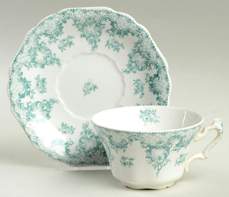 Cloverly Green (No Gold Accent, No Trim) Flat Cup & Saucer Set by Johnson Brothers-1