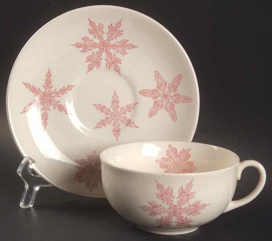 Snow Crystals Pink Flat Cup & Saucer Set by Johnson Brothers-1