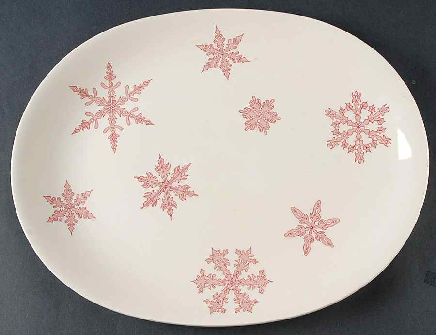 Snow Crystals Pink 12" Oval Serving Platter by Johnson Brothers-1