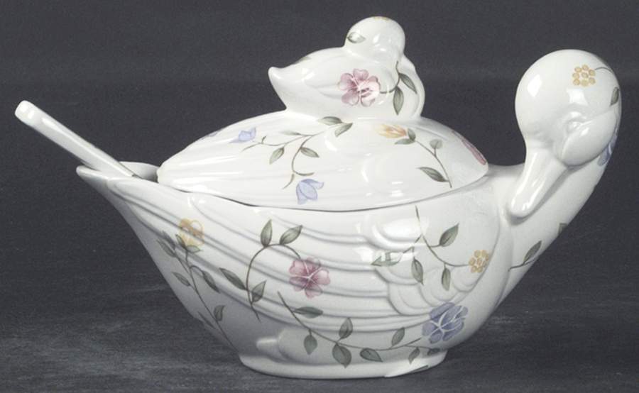 Summer Chintz Collectibles (Accessories) Figural Sugar Bowl with Lid & Spoon by Johnson Brothers-1