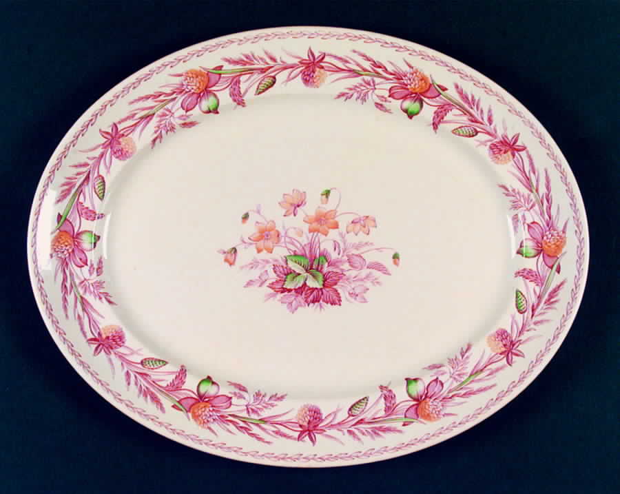 Old English Clover Pink Multicolor 14" Oval Serving Platter by Johnson Brothers-1