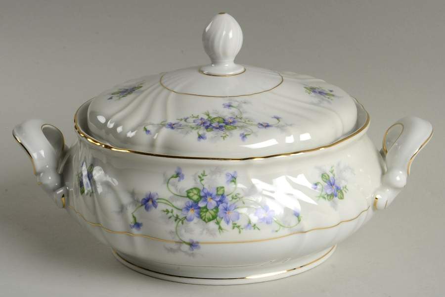 Violets Round Covered Vegetable by Johann Haviland-1