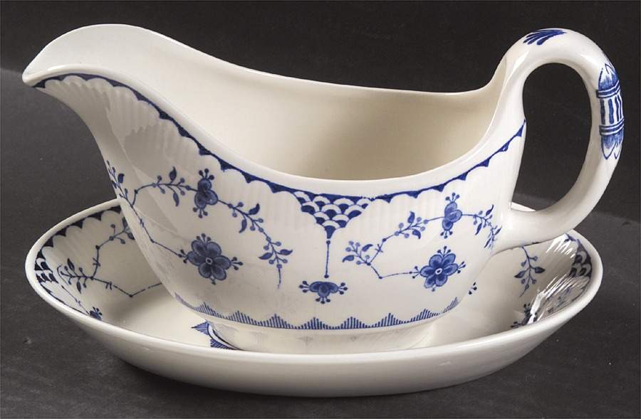 Denmark Blue Gravy Boat & Underplate/Relish by Johnson Brothers-1