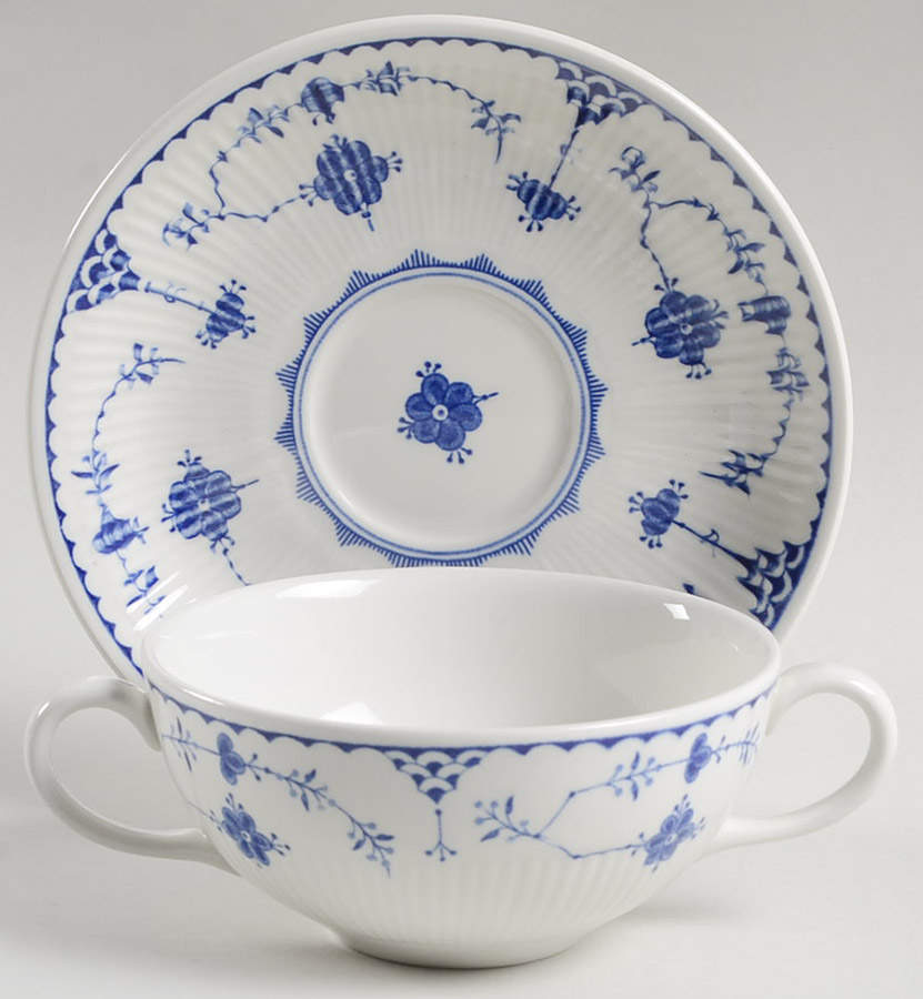 Denmark Blue Flat Cream Soup Bowl & Saucer Set by Johnson Brothers-1