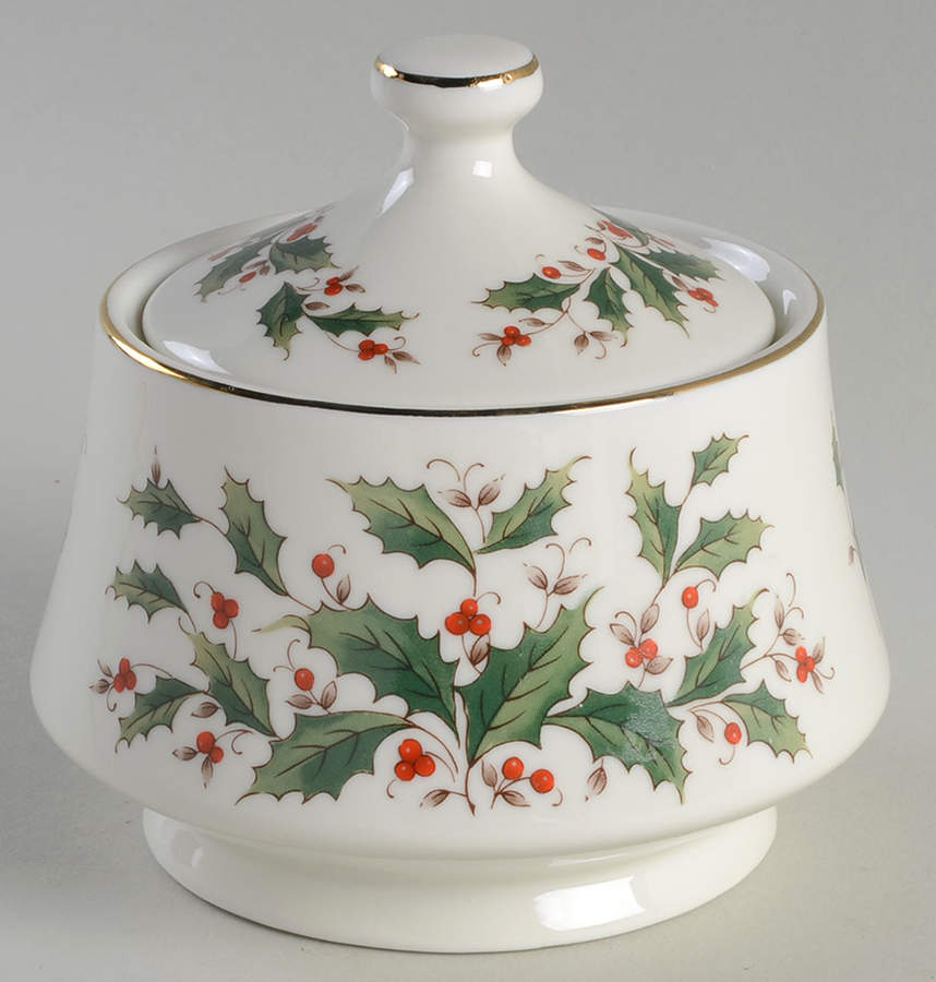 Holly Yuletide Sugar Bowl & Lid by Japan-1