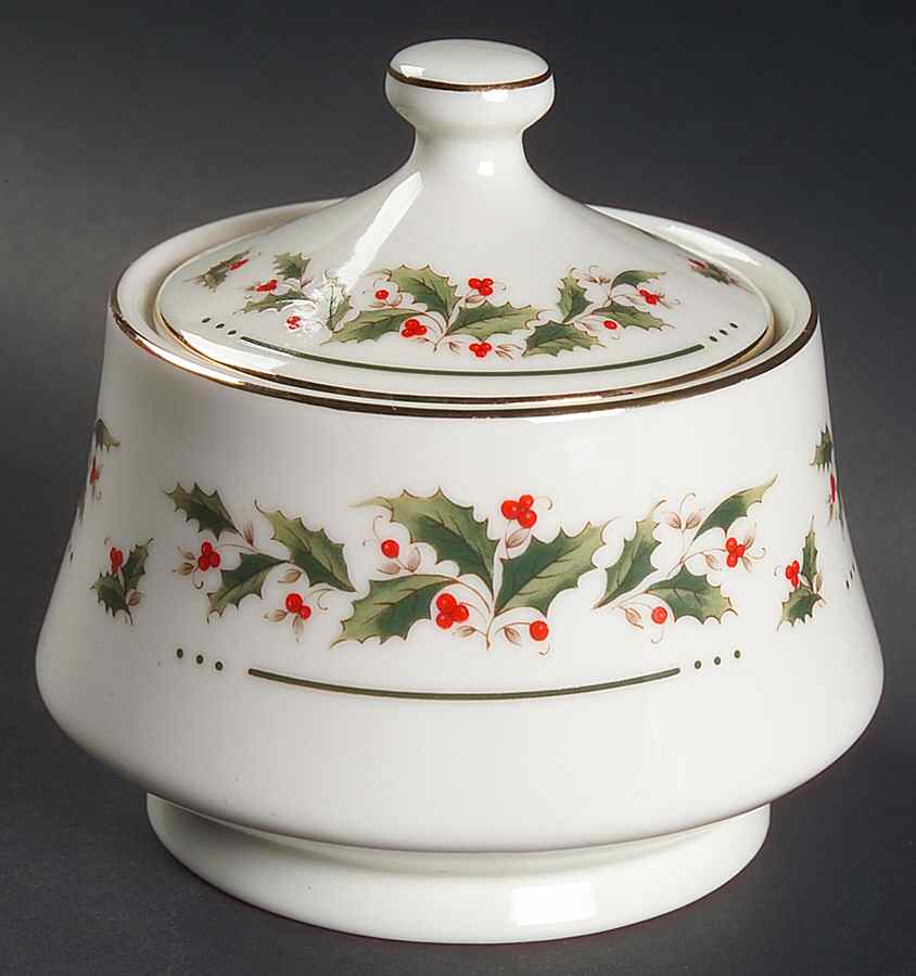 Holly Yuletide Sugar Bowl & Lid by Japan-1
