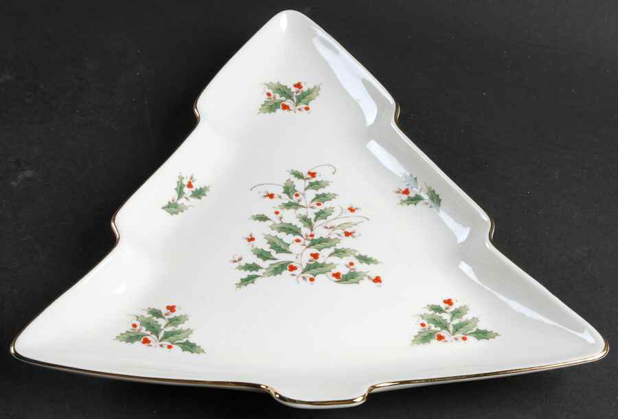 Holly Yuletide Large Tree Shaped Dish by Japan-1