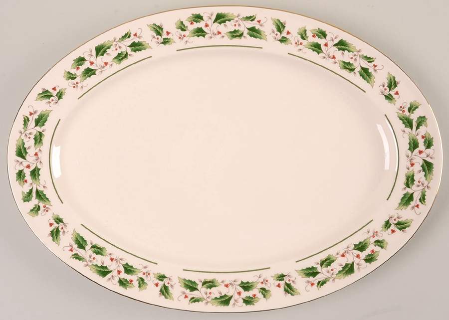 Holly Yuletide 16" Oval Serving Platter by Japan-1